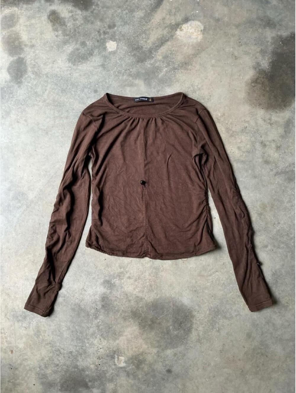 Cop Copine Paris Brown Ruched Long Sleeve Top | Y2K Minimalist Fairy Grunge